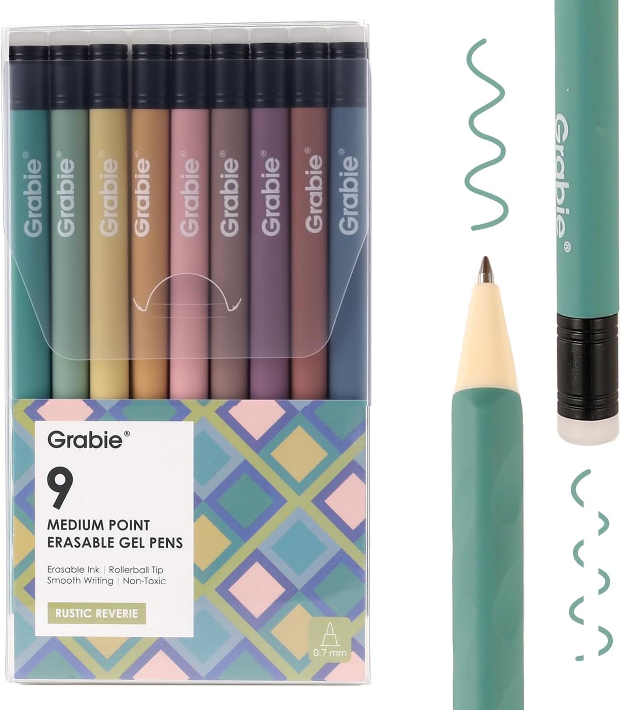 Grabie Erasable Gel Pens, 9 Color 0.7 mm Pens, Rustic Reverie | Thermo-Sensitive Gel Ink, Clean Erasing, Smooth Writing, Twist-up Design