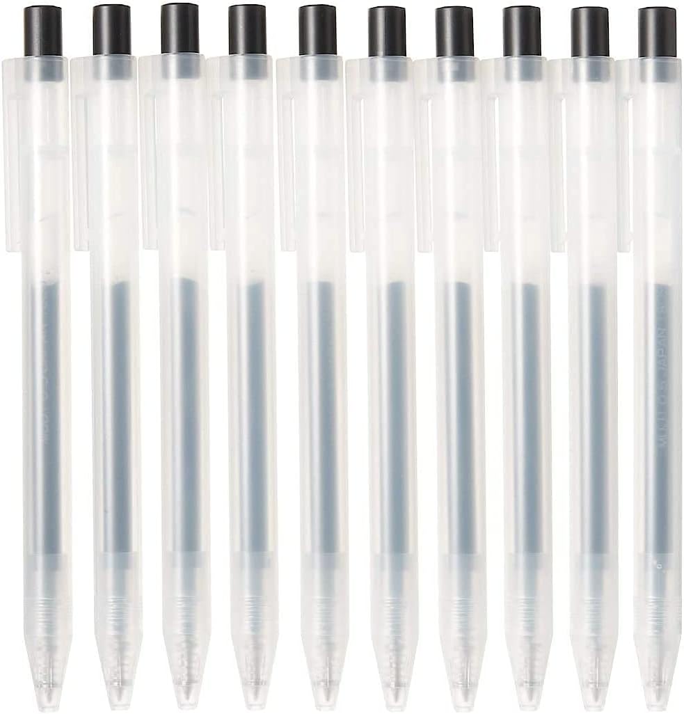 Muji Smooth Gel Ink Ballpoint Pen Knock Type 10-Pieces Set, 0.5 mm Nib Size, Black