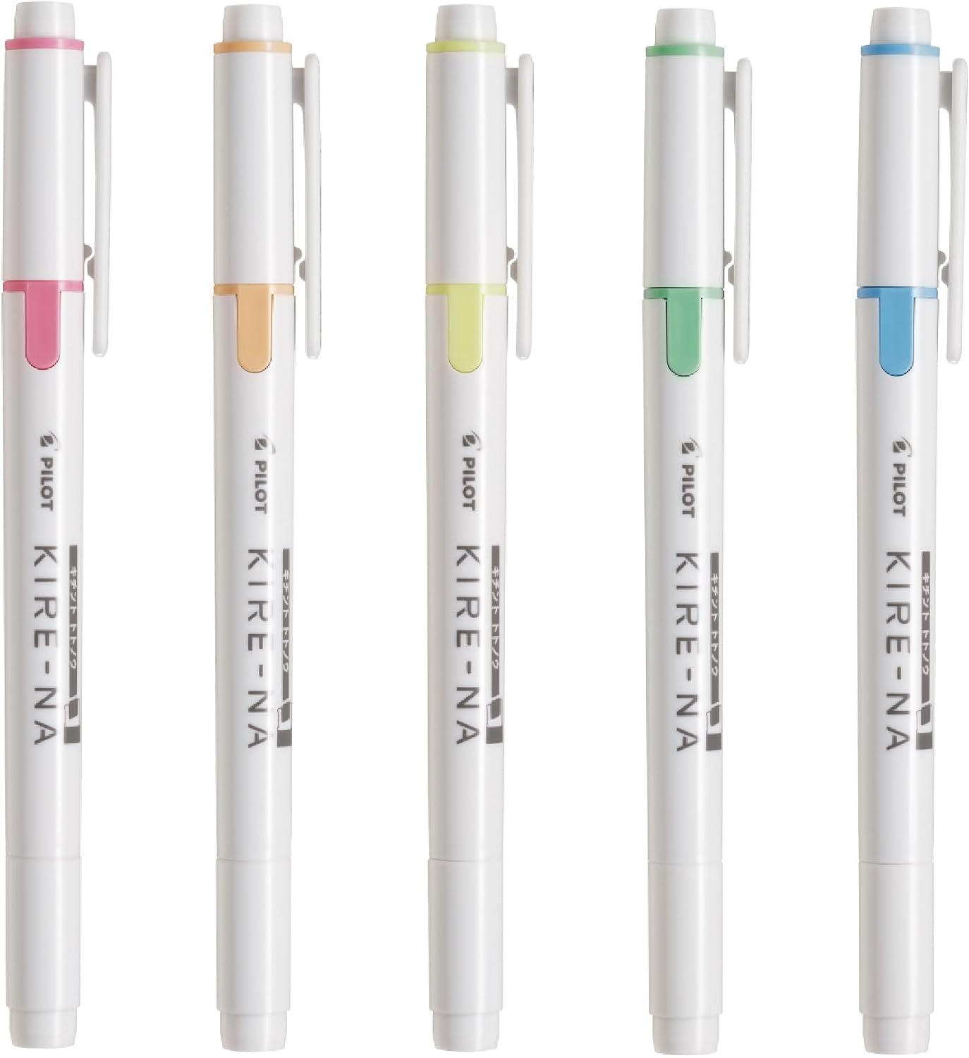 PILOT KIRE-NA Highlighter Set, Basic 5 Colors, Chisel and Fine Tip, Quick-Dry Pigment Ink, SKIW-1-5C1