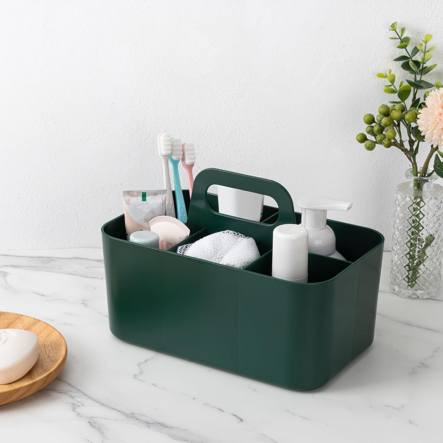 Tiawudi Multipurpose Caddy Organizer, Plastic Caddy with Handle, Stackable Desk Organizer for Stationery, Marker and Pencil