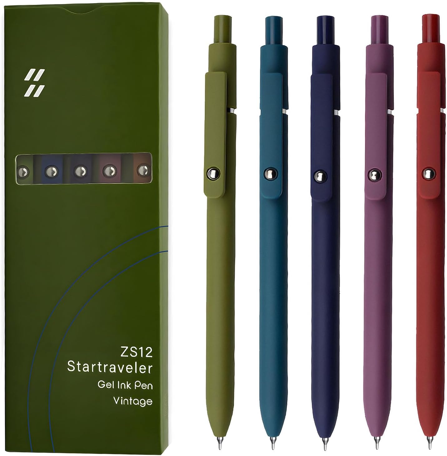 UIXJODO Gel Pens, 5 Pcs 0.5mm Black Ink Pens Fine Point Smooth Writing Pens with Silicone Grip, High-End Series Metal Clip Retractable Pens