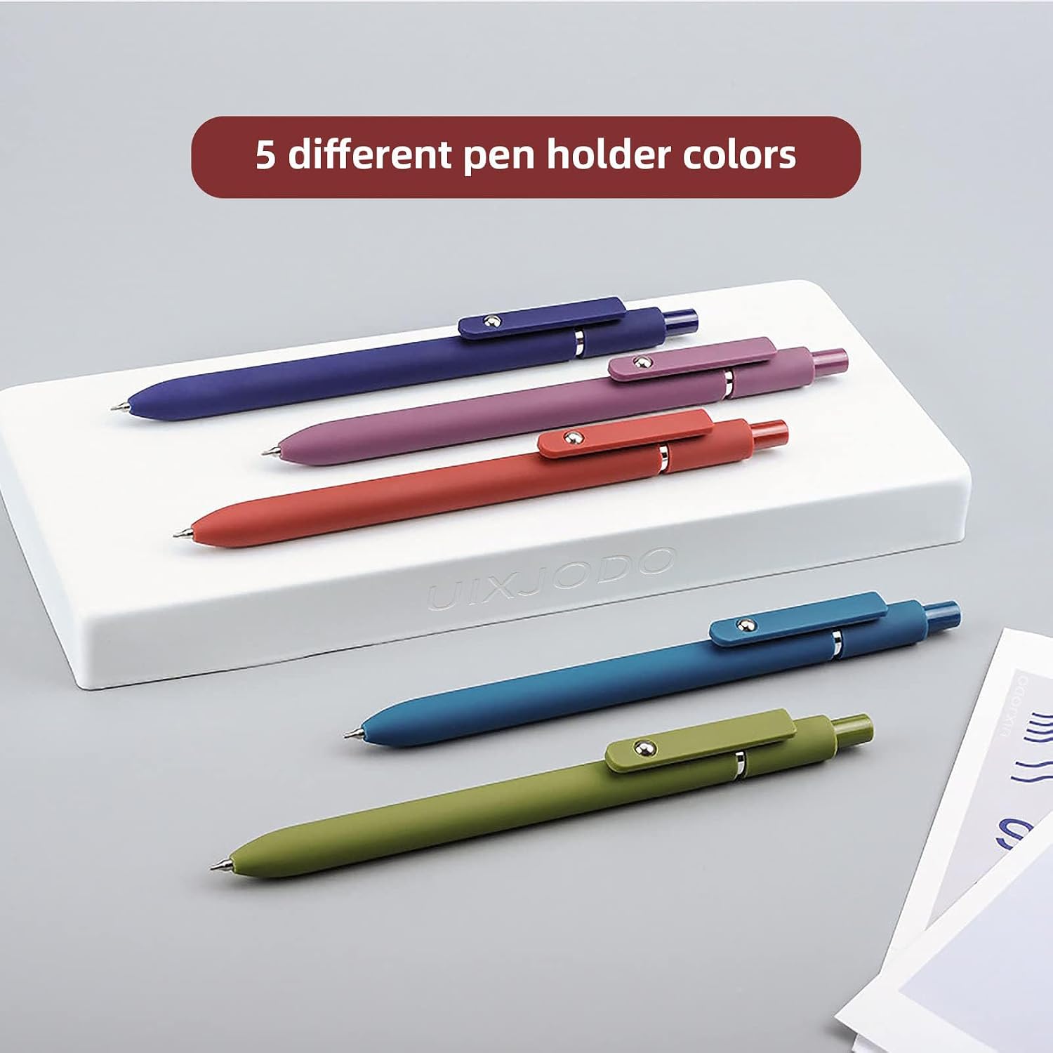 UIXJODO Gel Pens, 5 Pcs 0.5mm Black Ink Pens Fine Point Smooth Writing Pens with Silicone Grip, High-End Series Metal Clip Retractable Pens